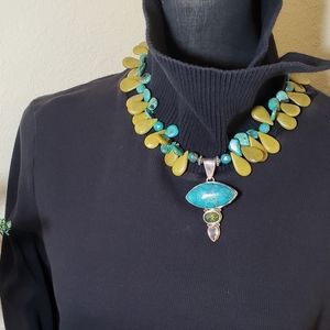 Turquoise and Green Jade necklace